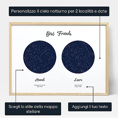 Doppia Mappa Stellare Dellamicizia — stampa personalizzata mappa stellare