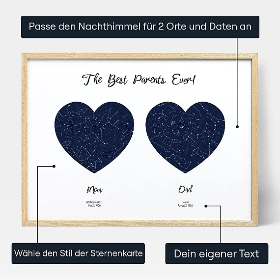 Doppelsternkarte Fuer Mama Und Papa — personalisiertes Sternenkarten-Poster - Schweiz