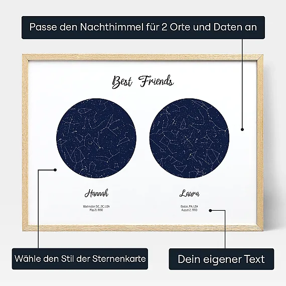 Bester Freund Doppelsternkarte — personalisiertes Sternenkarten-Poster - Schweiz