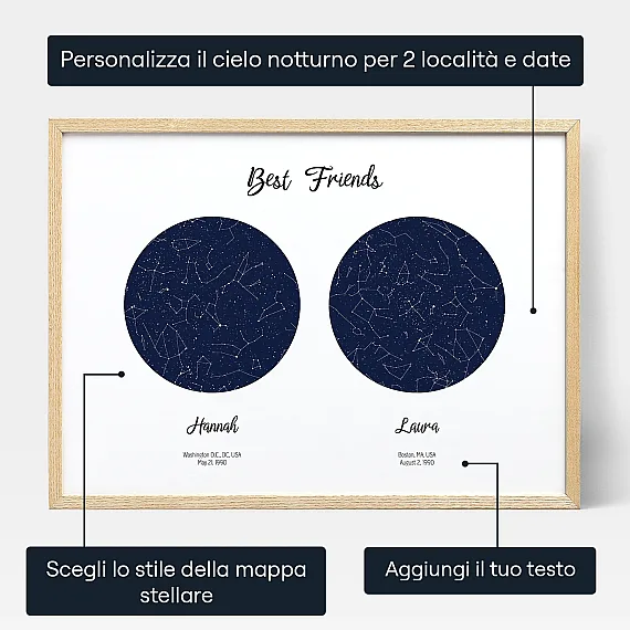 Doppia Mappa Stellare Dellamicizia — stampa personalizzata mappa stellare